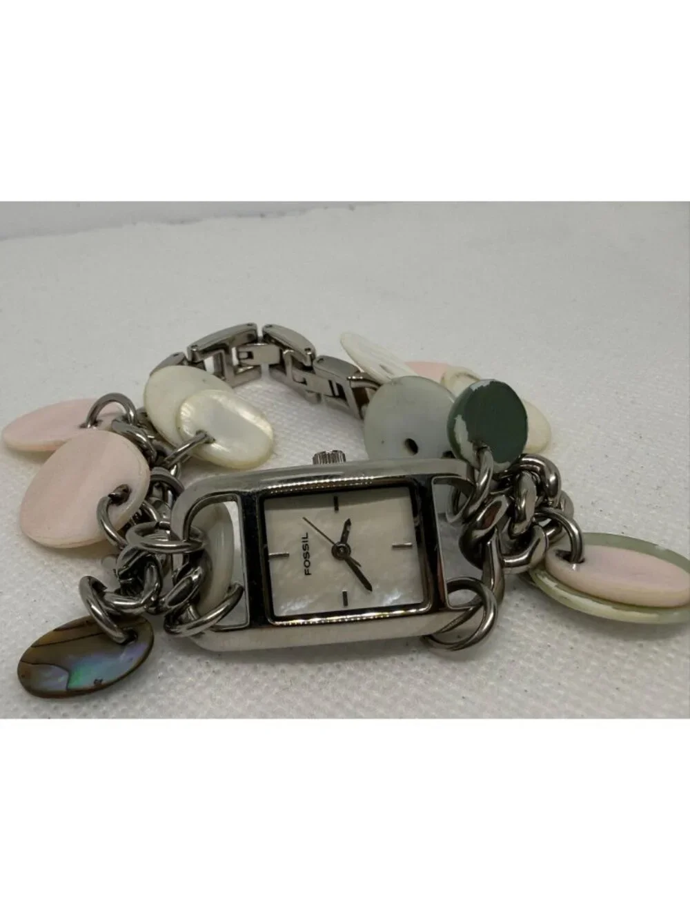 Fossil F2 Women's Charm Bracelet Watch Stainless Steel Mother of Pearl Dial FS-1